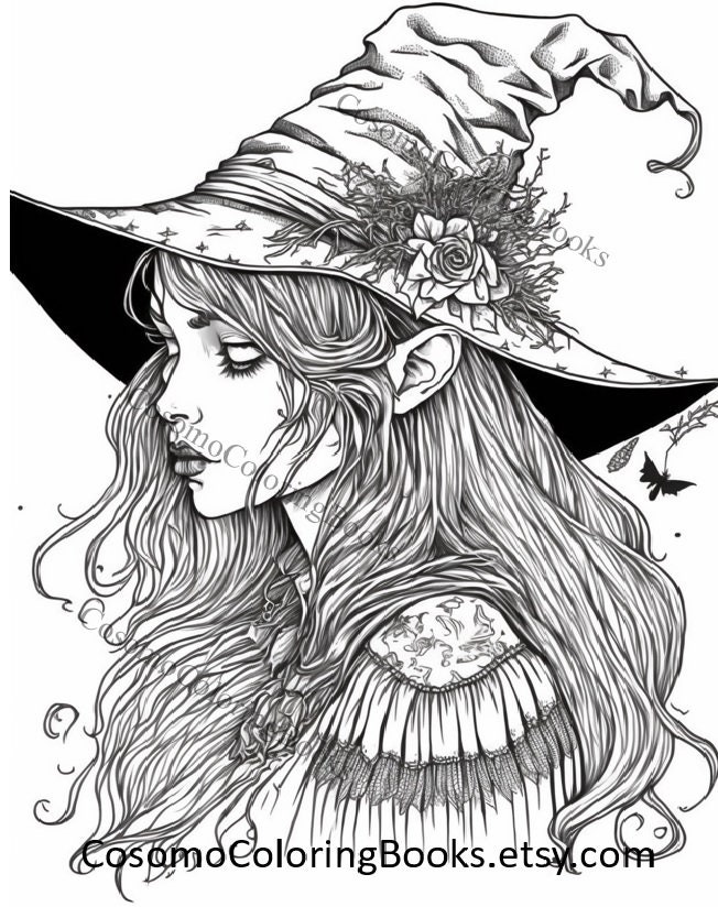 Female Wizard Witch Coloring Pages for Adults & Kids Magical Etsy Canada