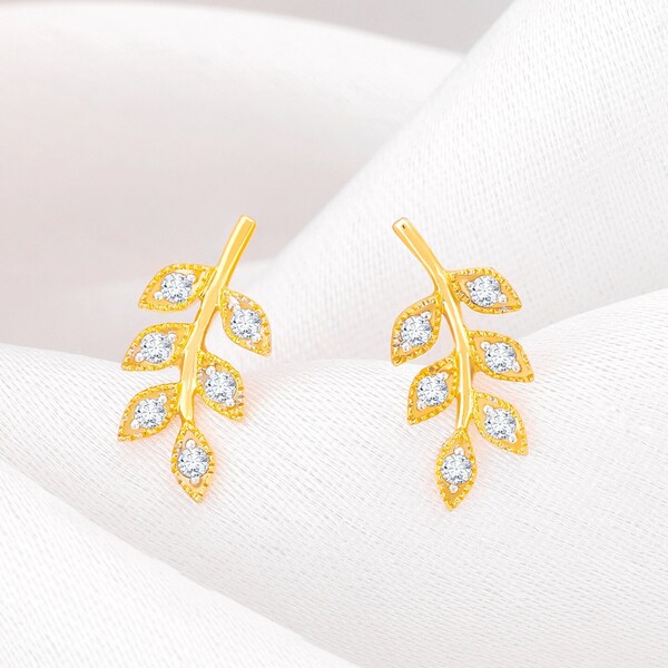 Small Gold Leaf Earrings Etsy