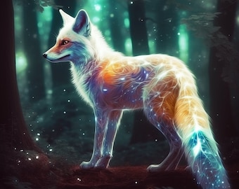 Krafttier Fuchs, Digitaler Download, spirituelle Kunst, schöner Fuchs im Wald