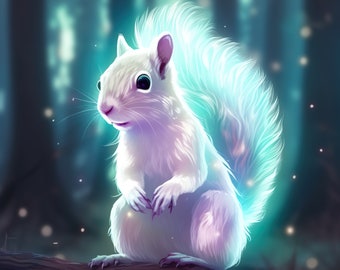 Glowing White Squirrel Spirit Animal Art (Digital Download)