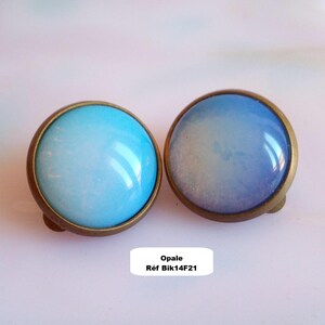 Orecchini a clip con pietre preziose, ametista, avventurina, quarzo rosa, occhio di tigre, onice, turchese, rubino, howlite, opale, cabochon rotondo, ottone Opale