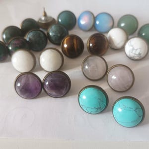 Kolczyki z okrągłymi kaboszonami z kamieni szlachetnych, kwarcu, prezent na urodziny, Boże Narodzenie, ręcznie robione we Francji