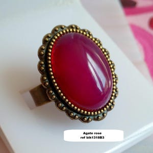 Fine gemstone, filigree floral bronze ring with oval cabochon 13x18mm, handmade in France, perfect gift for birthdays and Christmas