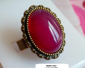 Natural stone, filigree floral bronze ring with oval cabochon, handmade in France, perfect gift for birthdays, Christmas, or any occasion.