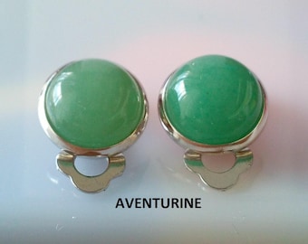 Clips oreilles pierre precieuse,sodalite,onyx malachite turquoise, acier inoxydable avec cabochons ronds,fait en France,cadeau fete noel