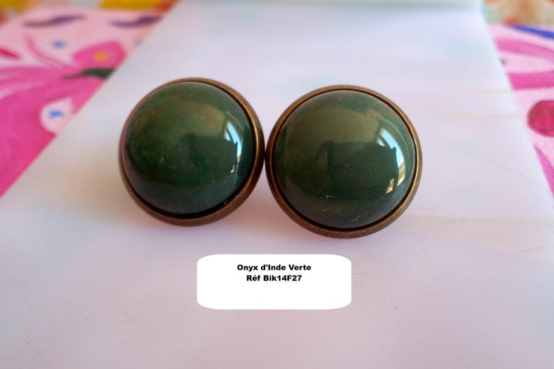 Orecchini a clip con pietre preziose, ametista, avventurina, quarzo rosa, occhio di tigre, onice, turchese, rubino, howlite, opale, cabochon rotondo, ottone Onice