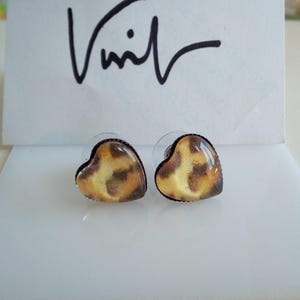 Clous d oreilles coeurs imprime leopard,bijou femme homme unisex lgbt,cadeau fete anniversaire noel,fait mains en france,boho bobo ethnique