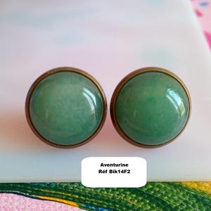 Orecchini a clip con pietre preziose, ametista, avventurina, quarzo rosa, occhio di tigre, onice, turchese, rubino, howlite, opale, cabochon rotondo, ottone Aventurina