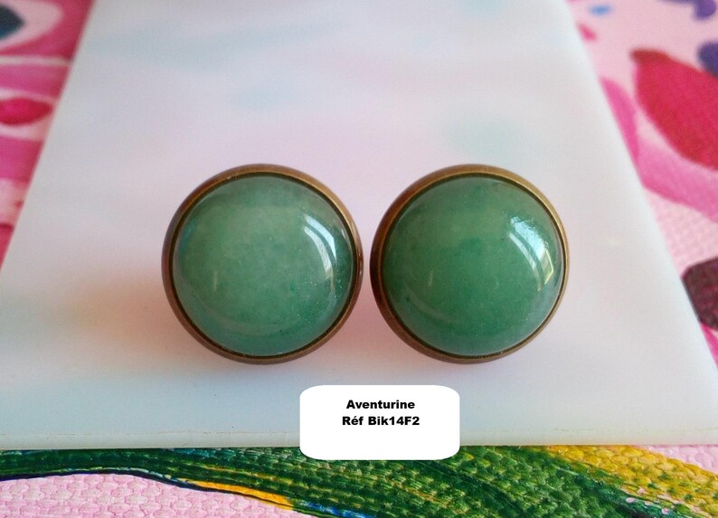 Orecchini a clip con pietre preziose, ametista, avventurina, quarzo rosa, occhio di tigre, onice, turchese, rubino, howlite, opale, cabochon rotondo, ottone Aventurina