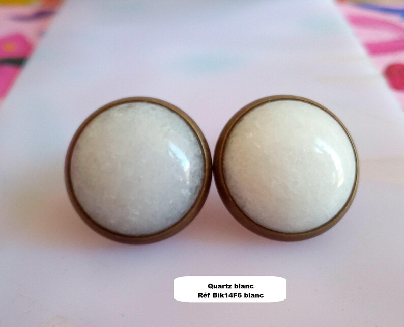 Orecchini a clip con pietre preziose, ametista, avventurina, quarzo rosa, occhio di tigre, onice, turchese, rubino, howlite, opale, cabochon rotondo, ottone Quarzo