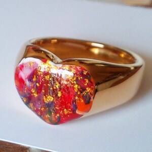 Peinture acrylique, Bague coeur plaqué or,Art abstrait contemporain,fait mains en france,cadeau fete anniversaire noel,femme homme unisex