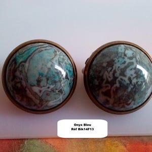 Orecchini a clip con pietre preziose, ametista, avventurina, quarzo rosa, occhio di tigre, onice, turchese, rubino, howlite, opale, cabochon rotondo, ottone onyx bleue