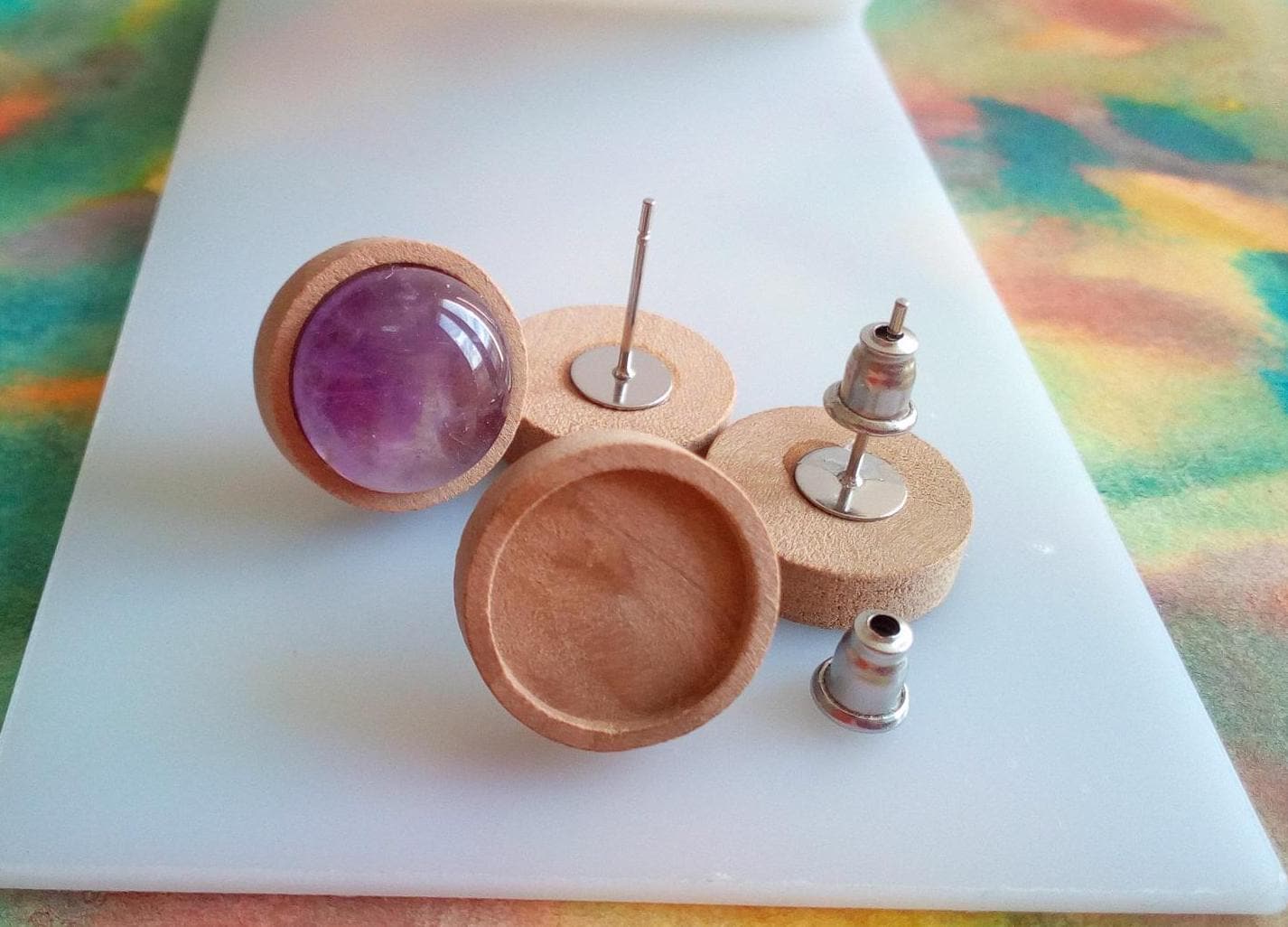 12mm,lot, bois acier inoxydable,base boucle oreille,collage cabochon rond plat,tige clou bouchon oreille,fourniture bricolage mercerie