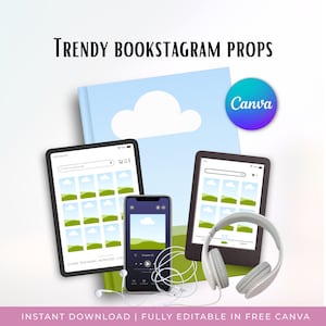 2026 Bookstagram Props Template Bundle: Book Cover Mockups, Audiobook Player, e-Book Screen (Digital Download)