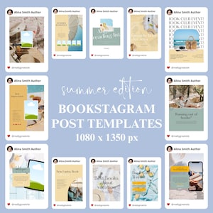 Summer Bookstagram Template Bundle – Instagram Post Templates for Authors & Book Lovers – Editable Bookish Social Media Canva Kit