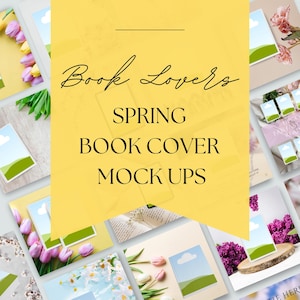 Paquete de maquetas de portadas de libros con estética primaveral / Plantillas Canva de Bookstagram Flatlay y Bookish Mood Board para amantes de los libros y autores