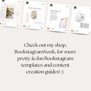 Może przedstawiać: Cztery szablony post&oacute;w na Instagramie dla bookstagramu z książką, kwiatami i tekstem. Tekst zawiera "Just for you", "Social Media Tools for Writers", "Book Quote of the Week" i "Giveaway Giveaway Giveaway".