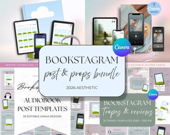 2026 Bookstagram post and digital props bundle | tropes and review templates | instant download Canva design
