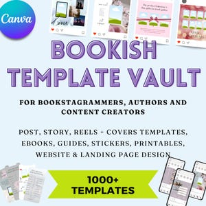 Paquete creativo de Bookstagram, colección de plantillas para amantes de los libros, imprimibles para amantes de los libros, pegatinas digitales, redes sociales para amantes de los libros, marketing para autores