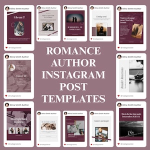Romance Author Instagram Post Canva Template Bundle, Writer Social Media Template, Author Promotion Marketing, Book Launch, Book Promotion