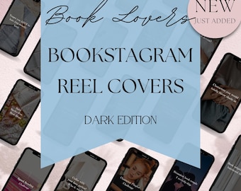 May include: A collection of dark themed Instagram reel covers for book lovers. The covers feature text such as "Book Lovers", "Bookstagram Reel Covers", "Dark Edition", "Speed Reading Challenge", "Coffee with your fave author! Who & why?", "Characters you would totally throw shade at", "Steamboat book couple I secretly ship", "Book planning haul and it's...