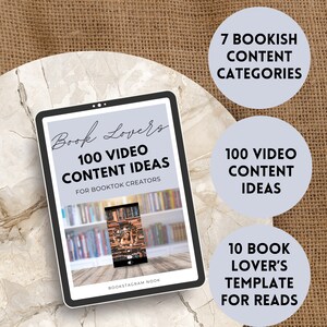 Bookish content categories, video content ideas, book lovers templates for reading log, reading journal, and reviews