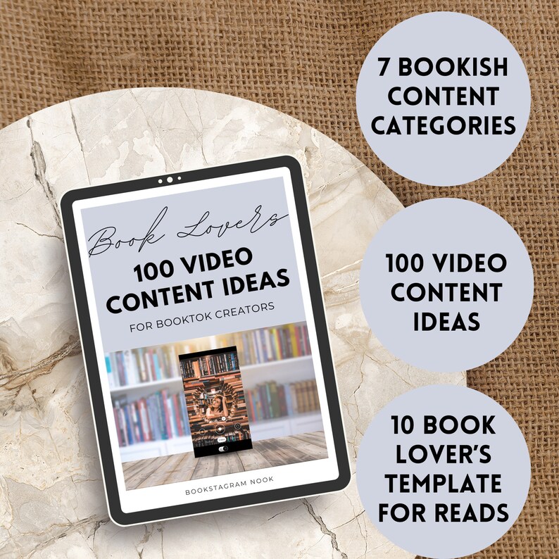 Bookish content categories, video content ideas, book lovers templates for reading log, reading journal, and reviews