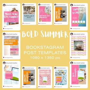 Summer Bookstagram Template Bundle – Instagram Post Templates for Authors & Book Lovers – Editable Bookish Social Media Canva Kit