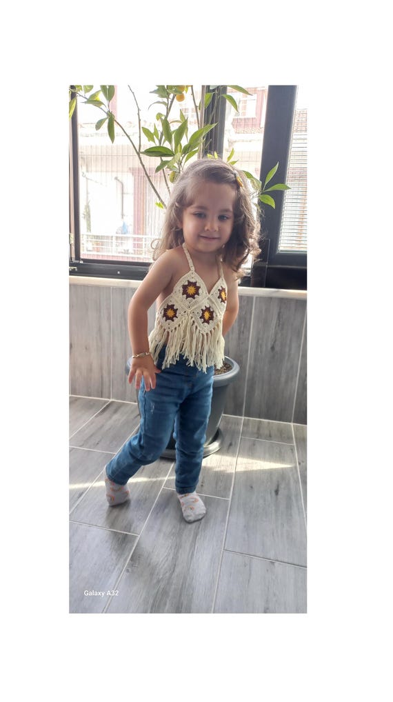 Blusa con flecos y flores de girasol, ropa infantil de algodón