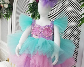 Mermaid Style Dresses, Ariel Mermaid Dress Costume, Mermaid Photoshoot Outfit, Gift Baby Girls Dress, Mermaid Tutu Dress, Toddler Mermaid