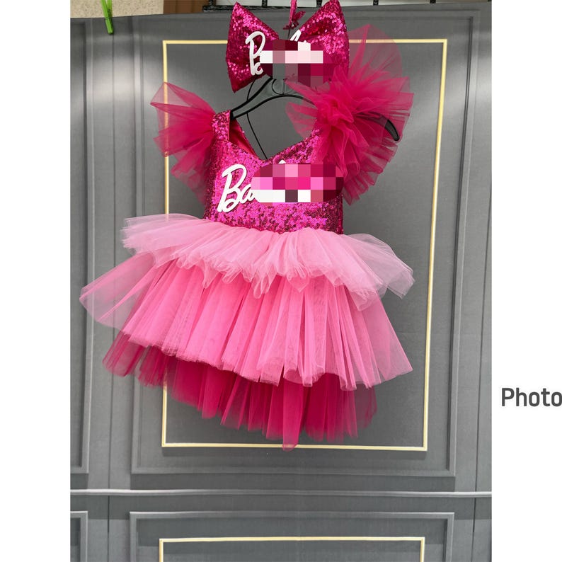 Fuchsia Pink Dress, Personalized Birthday Fuchsia Puffy Dress With