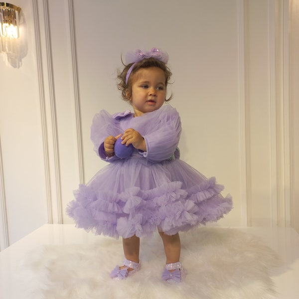 Toddler Dress, 1Year Birthday Dress, Princess Girl Puffy Dress, Toddler Girl Gift,1st.Birthday Costume,Purple Dress, Tutu Dress, Tulle Dress