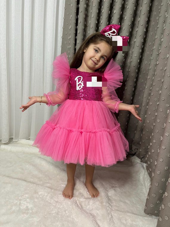 Vestido de tutú rosa, vestido rosa de cumpleaños personalizado con