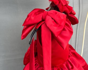 Vestido de tul rojo para niña: traje de cumpleaños de princesa hecho a mano