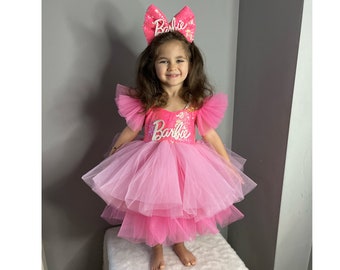 Fuchsia Pink Dress, Personalized Birthday Fuchsia Puffy Dress , Birthday Tutu Outfit, Hot Pink Dress for Baby Girl,Lightpink dress