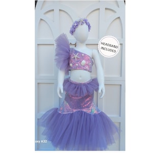 Mermaid Costume, Mermaid Skirt and Crop Top, Little Mermaid Dress, Toddler Birthday Dress, Mermaid Party Tutu Skirt and One Shoulder Top