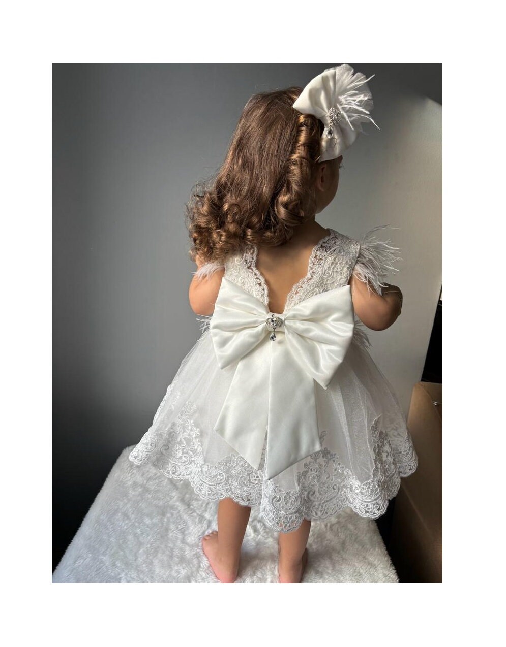 White Lace Baby Girl Dress: Handmade Tulle Birthday Outfit