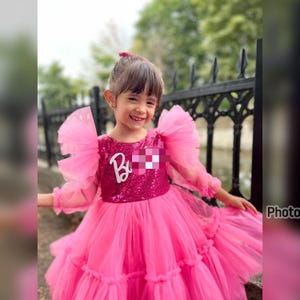 Pink tutu Dress, Personalized Birthday Pink Puffy Dress With Sequins, Birthday Tutu Outfit, Hot Pink Dress for Baby Girls,Pink dress