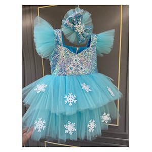 Elsa Tutu Kleid, Kleid für Mädchen, Geburtstags-Outfit, Elsa Kostüm, blaues Tutu-Kleid für Mädchen, Geburtstags-Tutu für Babys, Gefrorene Prinzessin