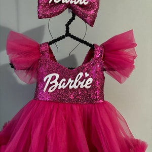 Fuchsia Pink Dress, Personalized Birthday Fuchsia Puffy Dress With Sequins, Birthday Tutu Outfit, Hot Pink Dress for Baby Girl, image 8