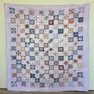 Vintage Purple 9 Patch Quilt-hand quilted
