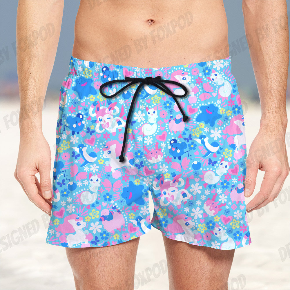 Sylveon Beach Short, Summer Vacation Hawaiian Short