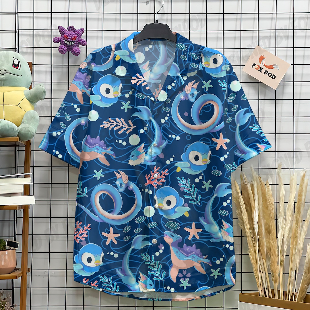 Vaporeon Water Hawaiian Shirt, Button Up Shirt Holiday, Vaporeon Birthday Shirt, Japanese Anime Hawaiian Shirt, Vaporeon Shirt Gift