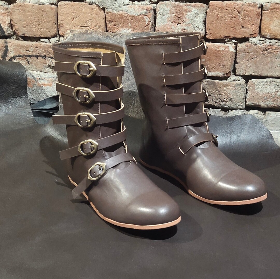Medieval Brown SCA LARP Leather Boots Reenactment Mens Shoes Etsy