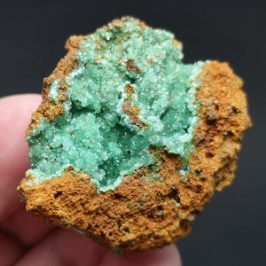 Rare crystallized green Adamite/Extra bright Copper-Adamite from this historic mining area. Kamariza Mine, Agios Constantinos, Laurion, Greece