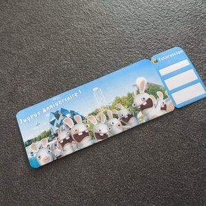 Futuroskop-Ticket, personalisiertes Ticket, Einladung, personalisiertes Geschenk, originelle Reiseankündigung, Rabbids, Kind