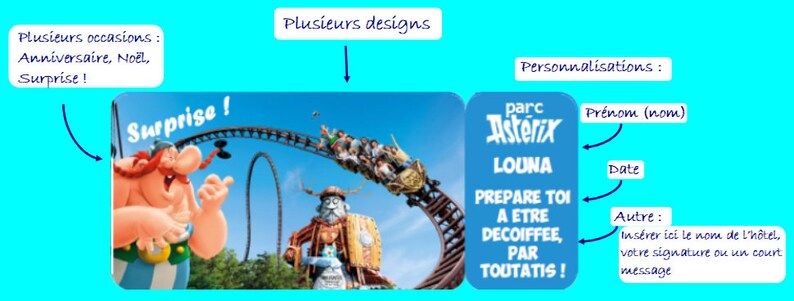 Billet Parc Astérix, Ticket personnalisé, Invitation, Cadeau personnalisé, Annonce voyage originale, Toutatis image 10