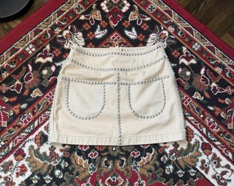 Coach Bleached Denim Mini Skirt Tan White Studded Rivets Pockets Size 0