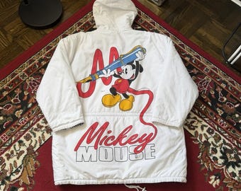 Mickey Mouse Disney Women's Oversized Hooded Jacket White Parka Reversible M
