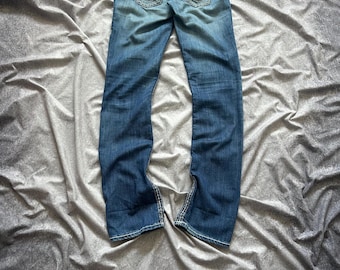 True Religion Thick Stitch World Tour Section Straight Blue Denim Jeans Women’s